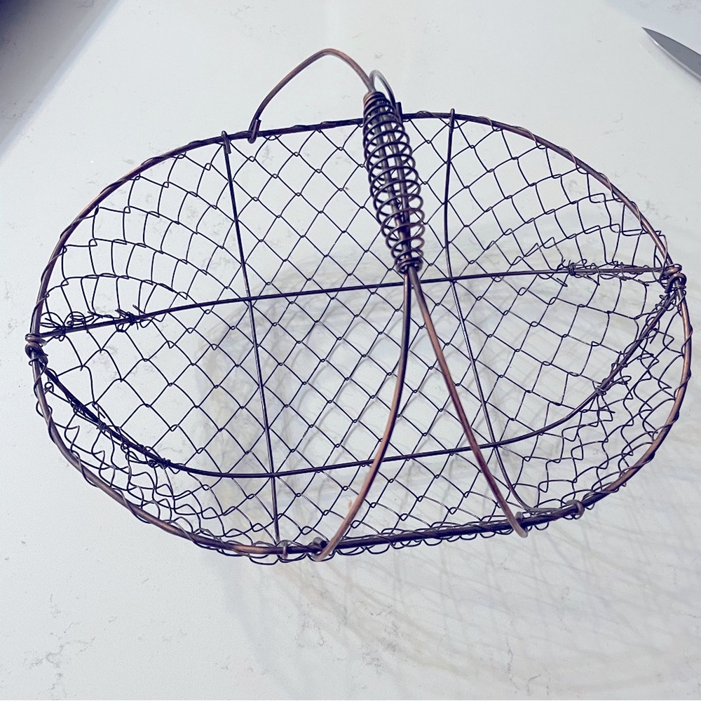 Vintage Rusty Wire Egg Basket with Handle,11” x8”